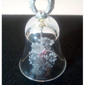 Glass Bell - Etched with Flowers & says "October"